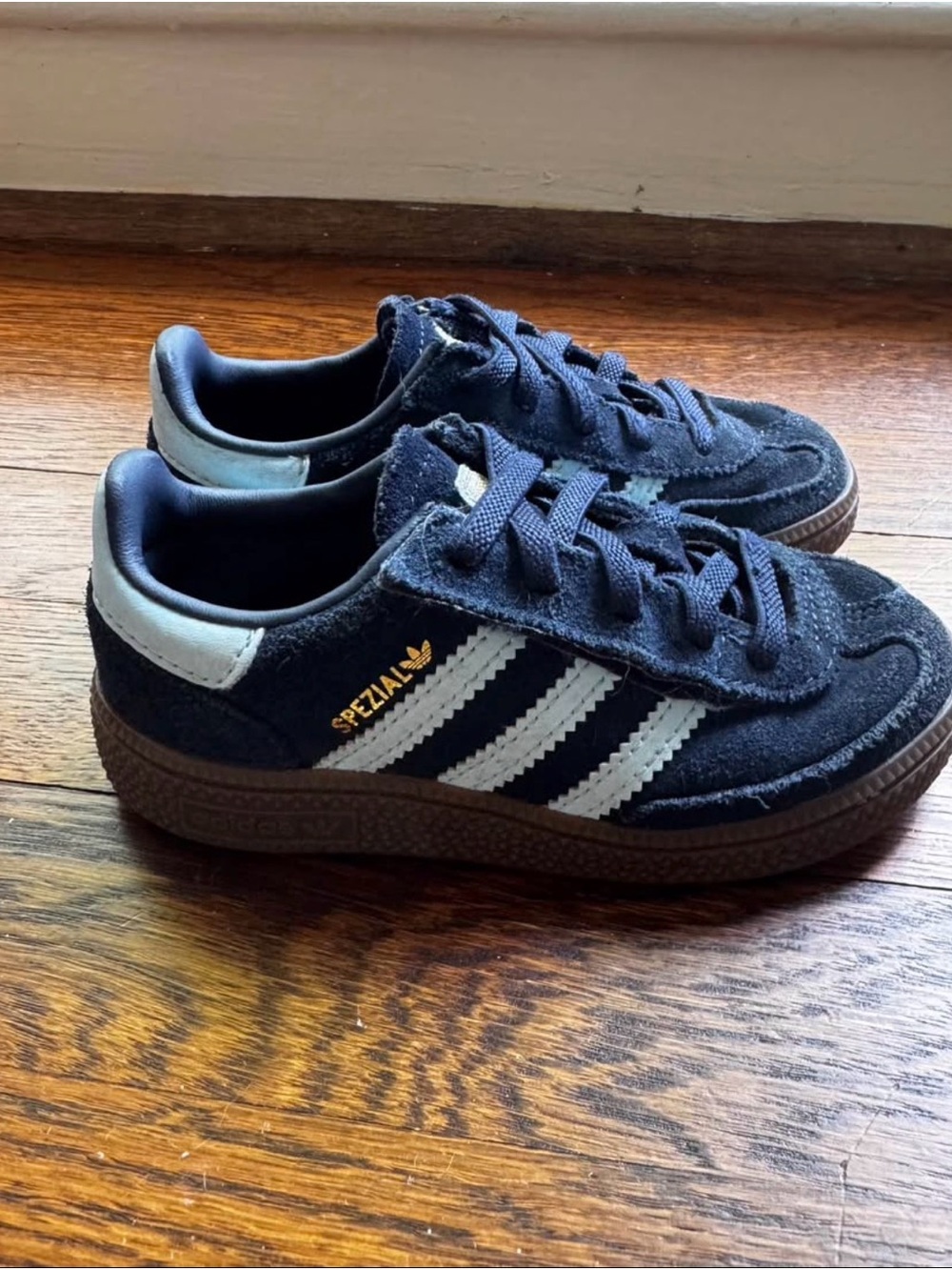 adidas Navy Suede Spezial Sneakers with White Stripes